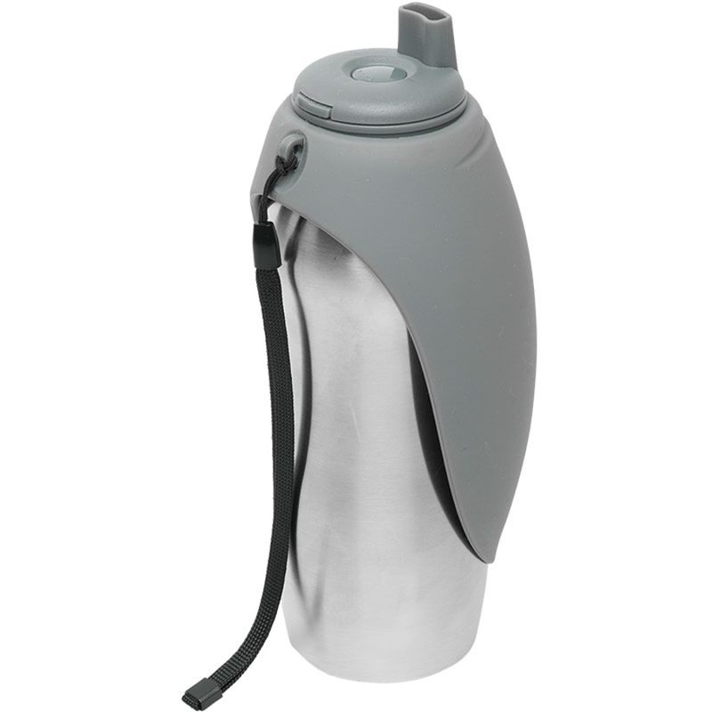 Messy Mutts Dog Stainless Steel Travel Water Bottle Bowl Grey