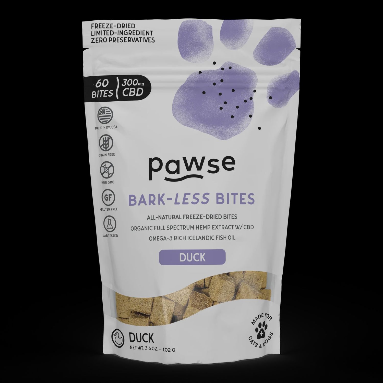 Pawse Dog BarkLess Bites Duck 3.6oz
