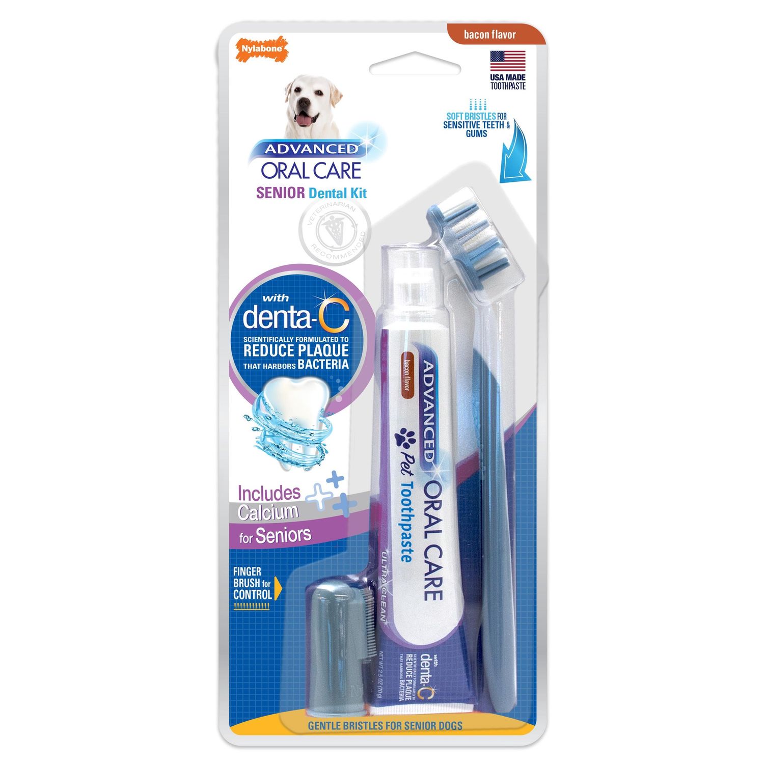 Nylabone Advanced Oral Care Senior Dog Dental Kit Bacon Flavor Small
