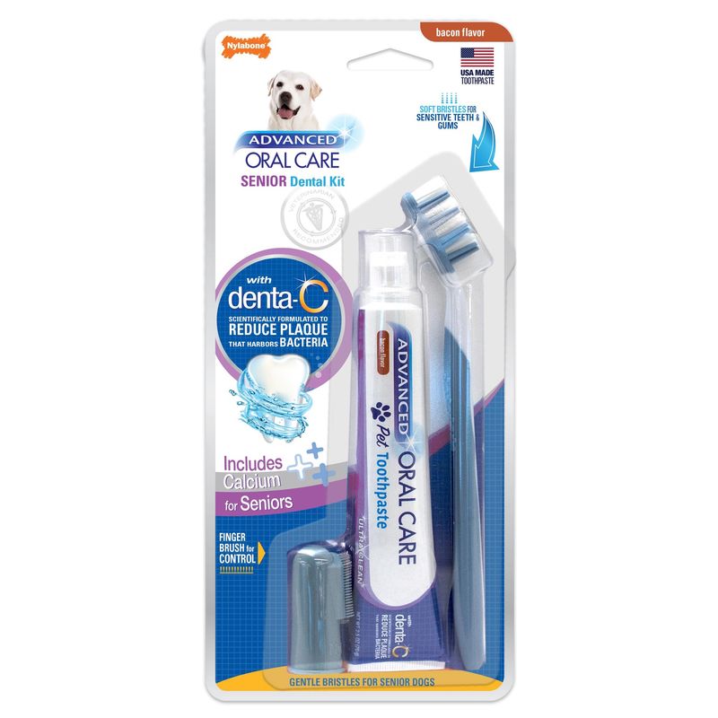 Nylabone Advanced Oral Care Senior Dog Dental Kit Bacon Flavor Small