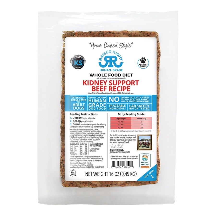 RAISED RIGHT Dog Frozen Adult Kidney Support Beef 1lb