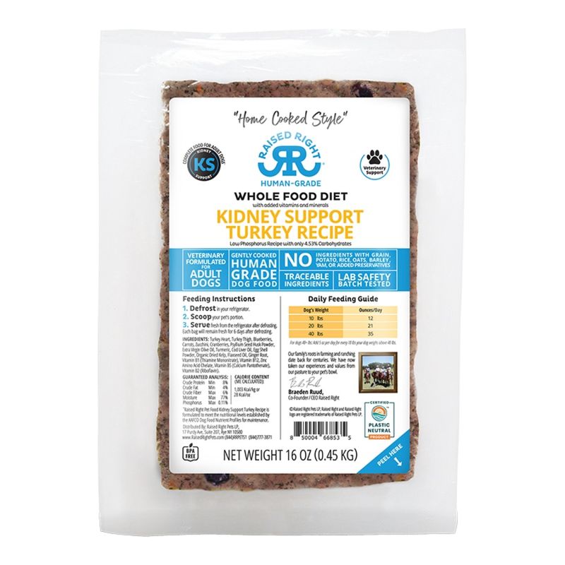 RAISED RIGHT Dog Frozen Adult Kidney Support Turkey 1lb