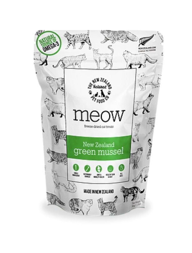New Zealand Meow Green Mussel Freeze-Dried Raw Cat Treats,Brown,1.76 oz