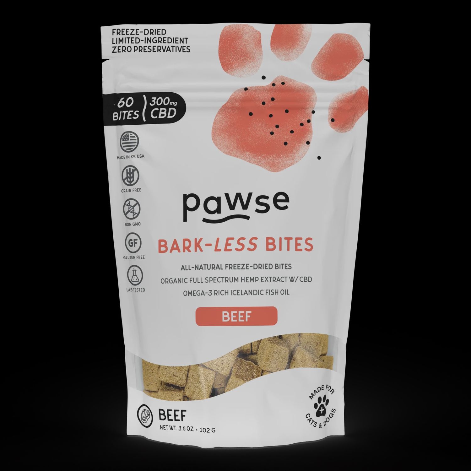 Pawse Dog Bark Less Bites Beef 3.6oz