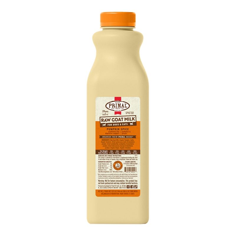 PRIMAL DOG &amp; CAT FROZEN GOAT MILK PUMPKIN 1 QUART