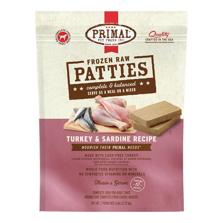 PRIMAL DOG FROZEN PATTIES TURKEY &amp; SARDINE 6LB