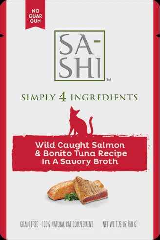 Sa-shi Cat Pouch Wild Caught Salmon &amp; Aku Tuna Recipe In A Savory Broth 1.76oz