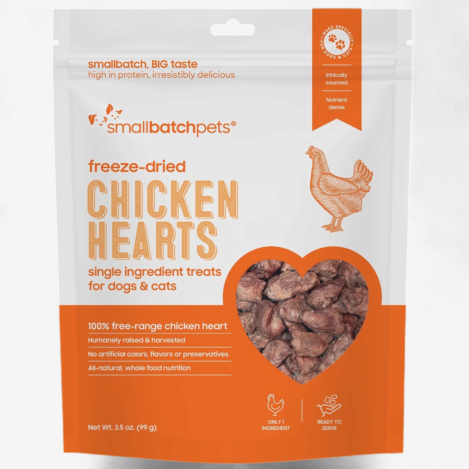 SMALL BATCH Dog &amp; Cat Freeze-dried Chicken Hearts 3.5oz
