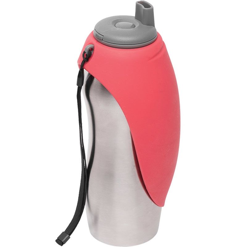 MESSY MUTTS Dog Stainless Steel Travel Bottle With Bowl Red