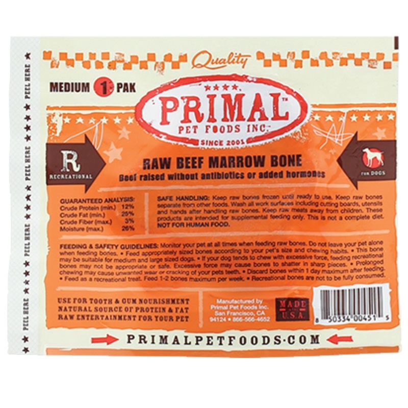 Primal Dog Frozen Marrow Bone Medium 1 Pack