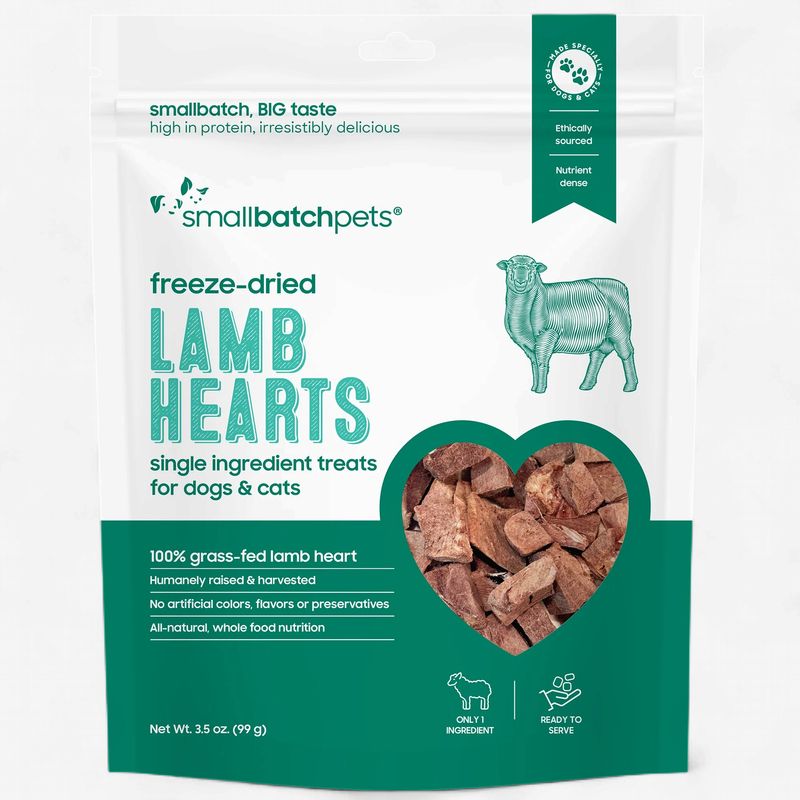 SMALL BATCH Dog &amp; Cat Freeze-dried Lamb Hearts 3.5oz