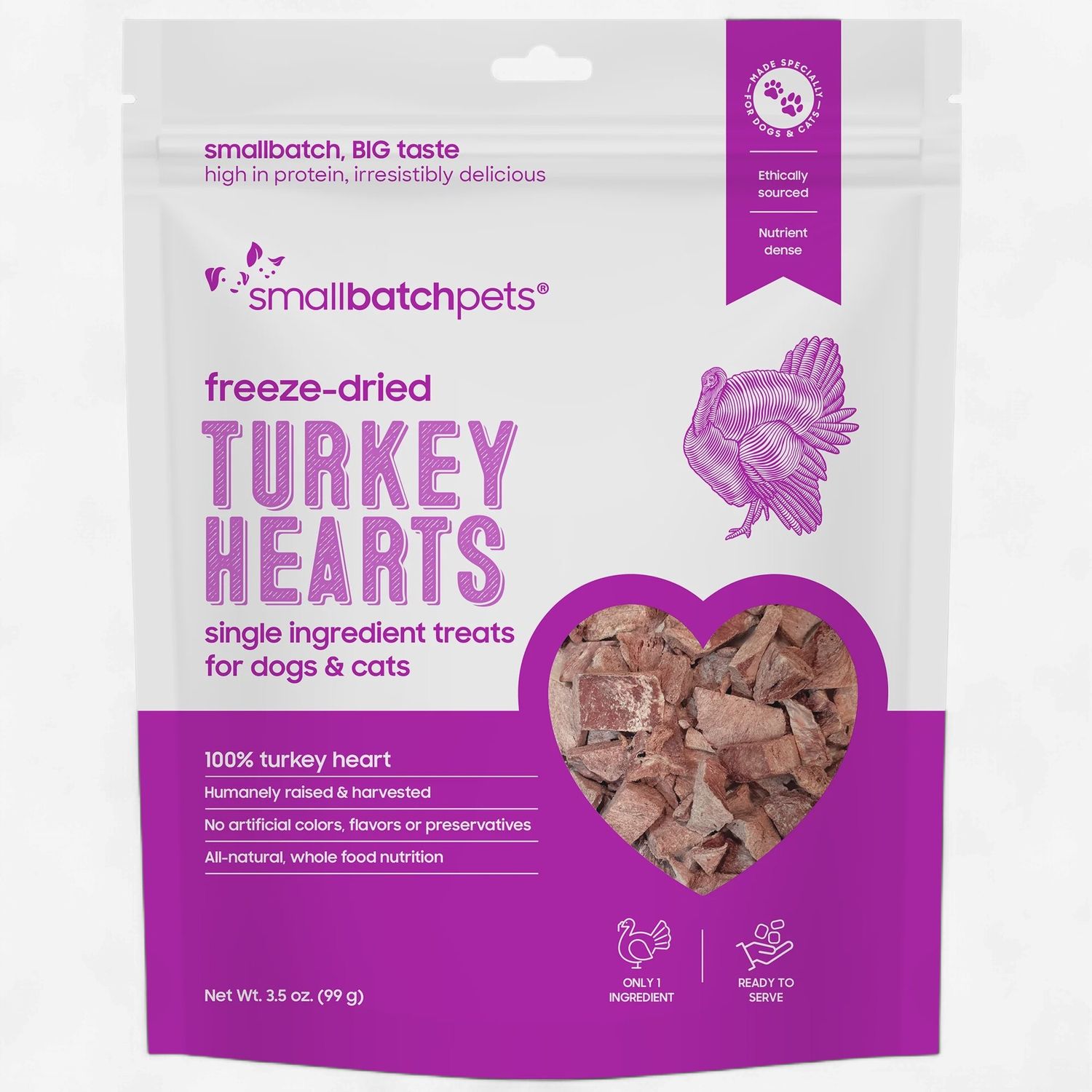 SMALL BATCH DOG &amp; CAT Freeze-Dried TURKEY HEARTS TREAT 3.5OZ