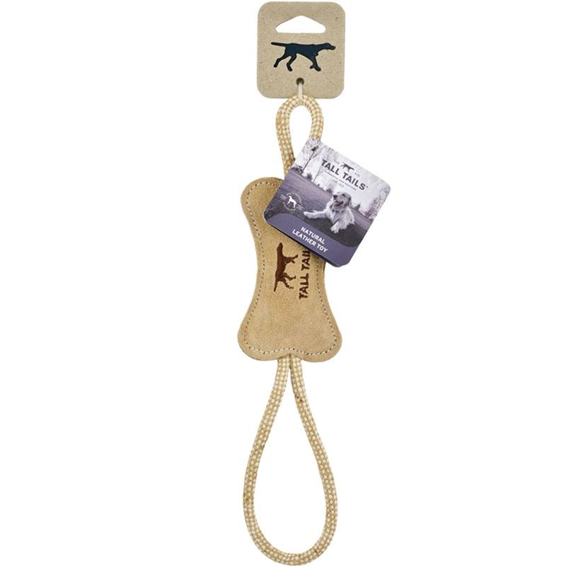 TALL TAILS Dog Bone Tug Natural Leather 16 Inches