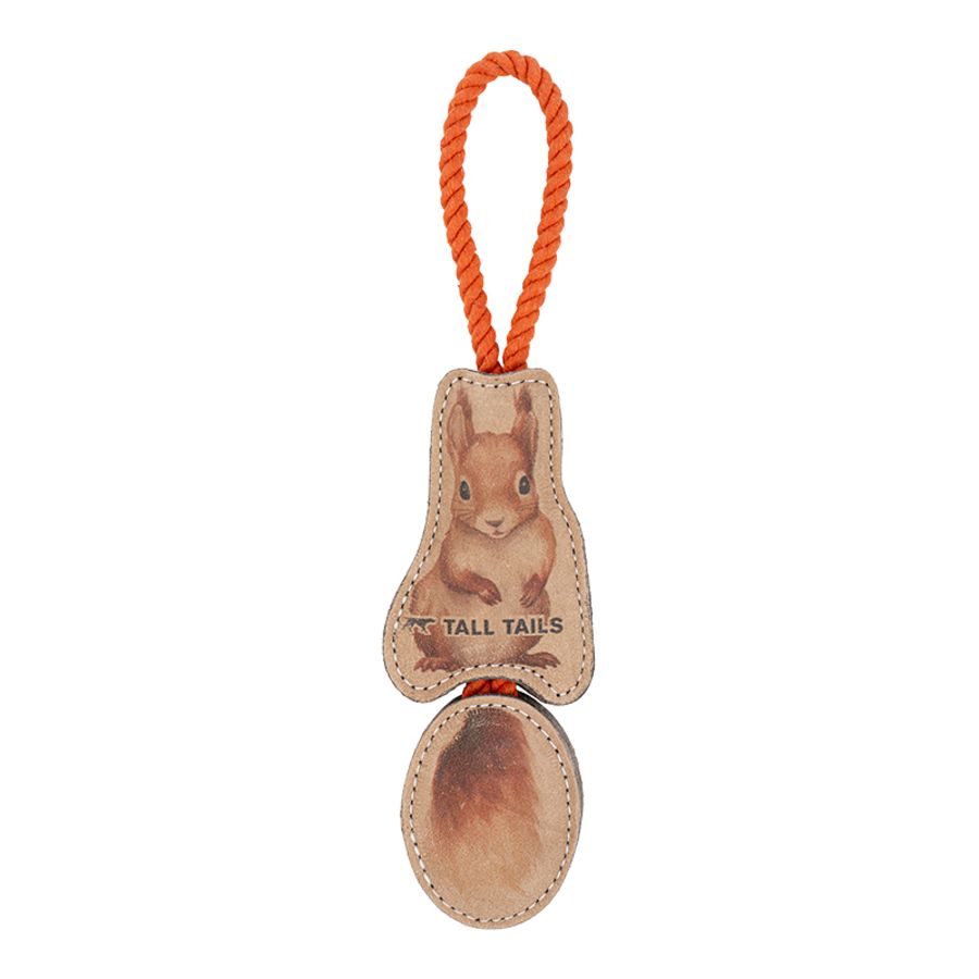 TALL TAILS DOG NATURAL LEATHER COLOR JOINTED SQUIRREL TUG, 16 INCHES