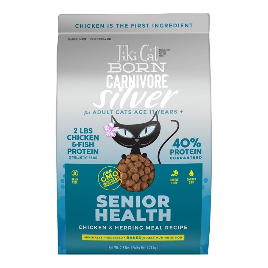 TIKI PETS CAT BORN CARNIVORE SILVER SENIOR HEALTH NON -GMO 2.8LBS