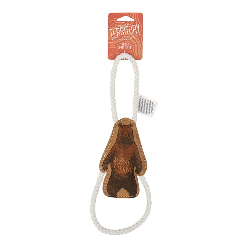 TERRITORY DOG NATURAL LEATHER COLOR GRIZZLY BEAR TUG TOY 14 INCHES
