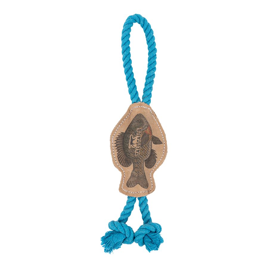TALL TAILS DOG NATURAL LEATHER COLOR FISH TUG TOY, 12 INCHES