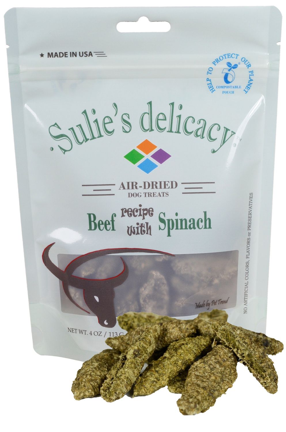 SULIE'S DELICACY DOG BEEF WITH SPINASH TREAT 4OZ