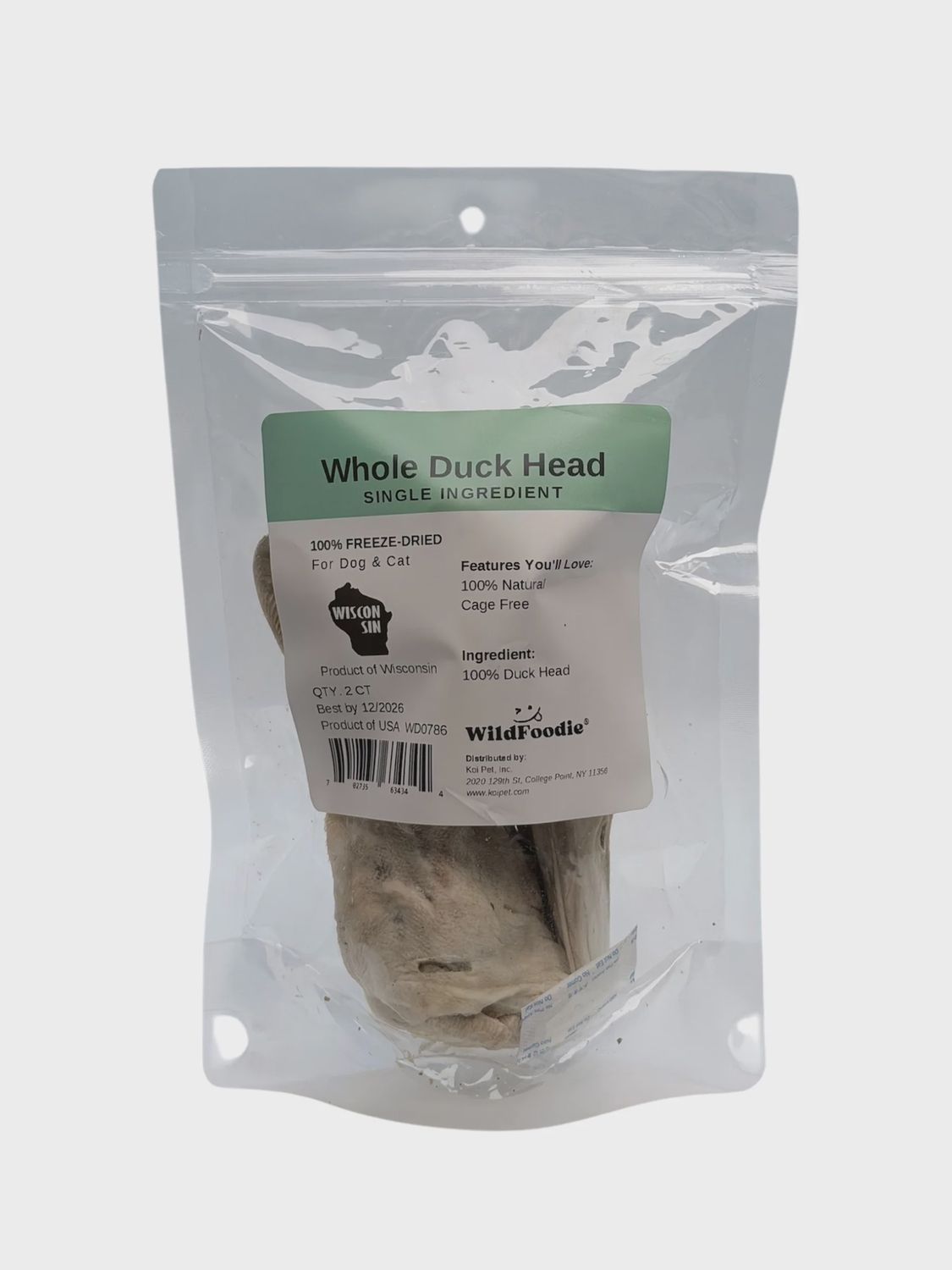 WILDFOODIE 2ct Freeze-Dried Duck Head