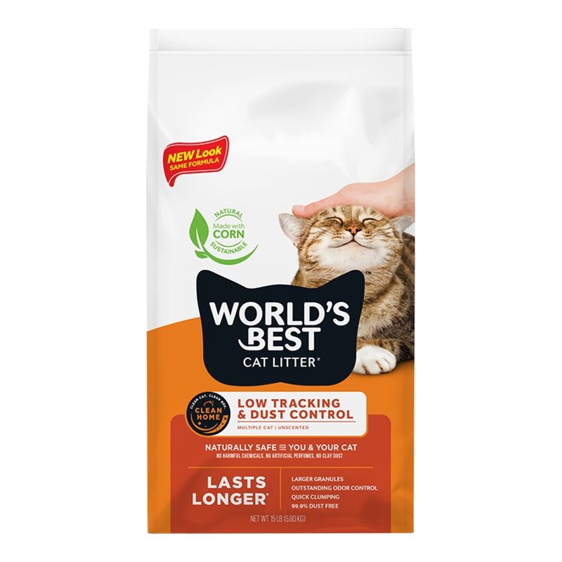 WORLD'S BEST Cat Litter Low Tracking &amp; Dust Control Multiple Cat Unscented 15 Pounds