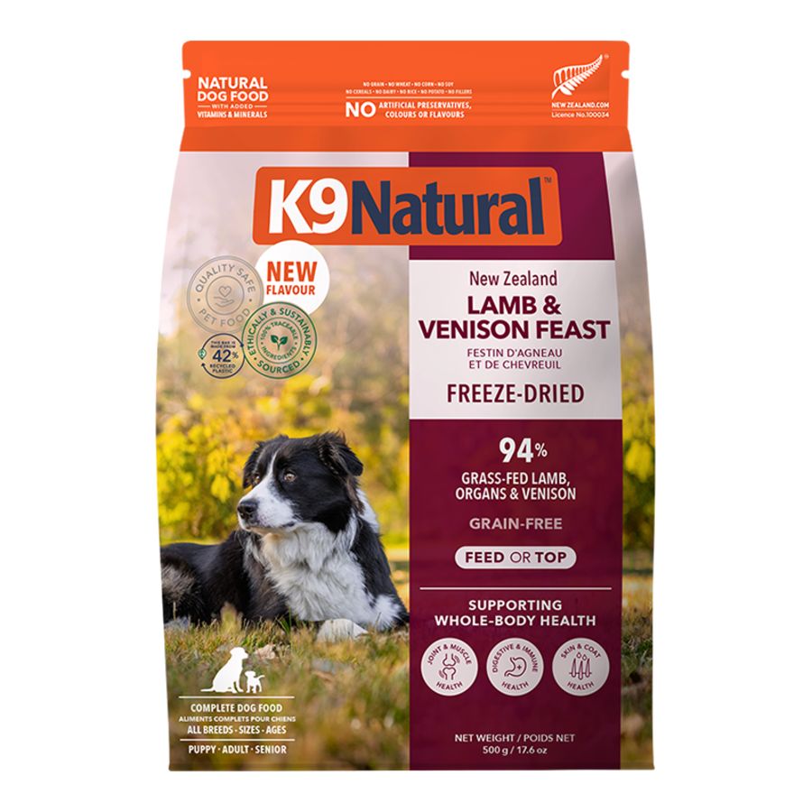 K9 NATURAL DOG FREEZE-DRIED GRAIN FREE NEW ZEALAND LAMB &amp; VENISON FEAST 17.6OZ