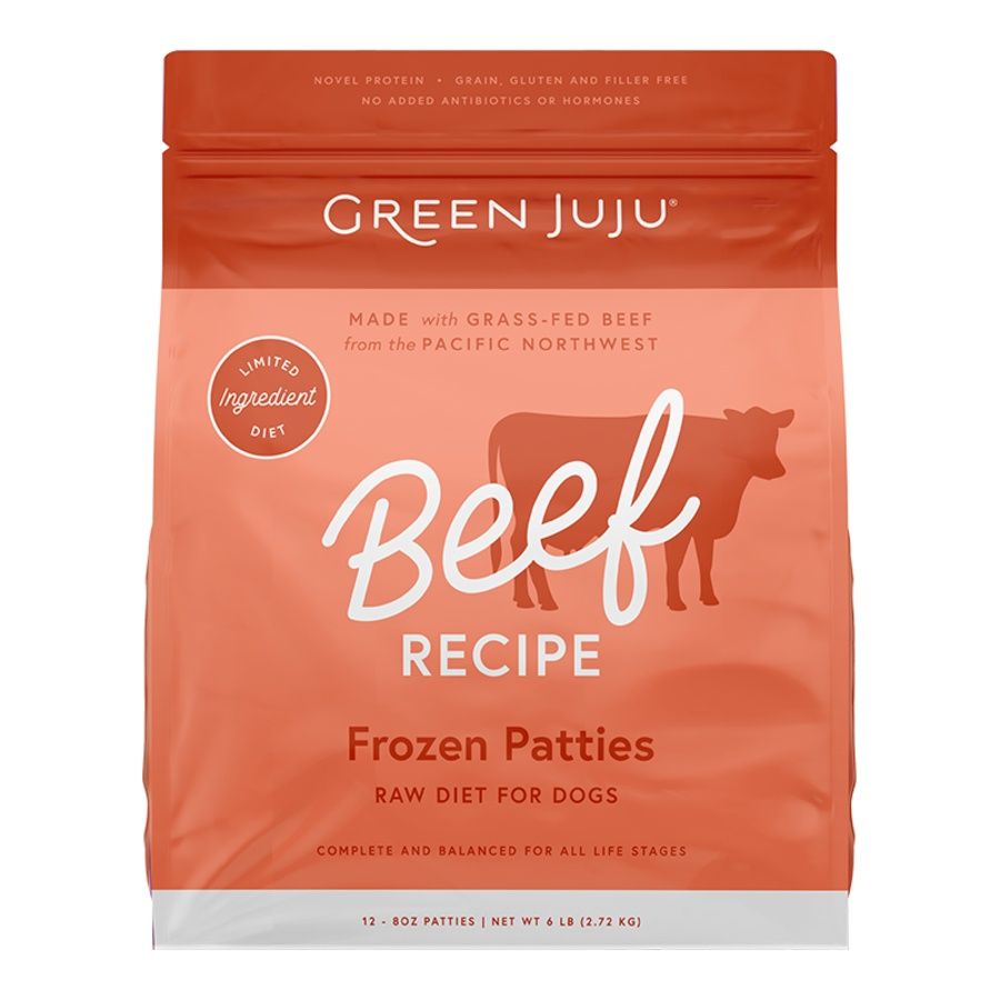 GREEN JUJU DOG &amp; CAT FROZEN RAW GRAIN FREE LIMITED INGREDIENT DIET BEEF PATTIES 6LBS