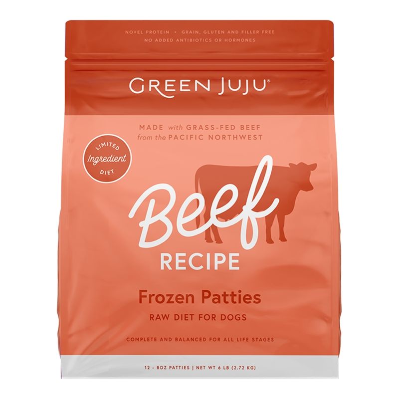 GREEN JUJU Dog &amp; Cat Frozen Raw Grain Free Limited Ingredient Diet Beef Patties