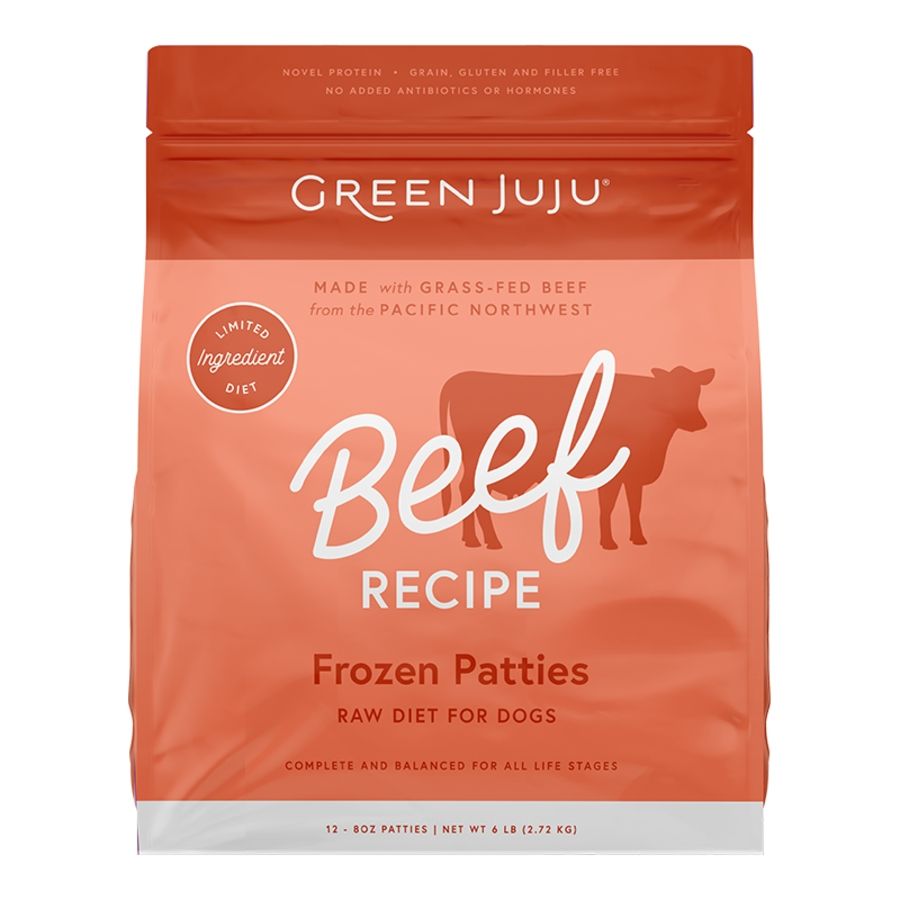 GREEN JUJU Dog &amp; Cat Frozen Raw Grain Free Limited Ingredient Diet Beef Patties, Size: 6 lbs