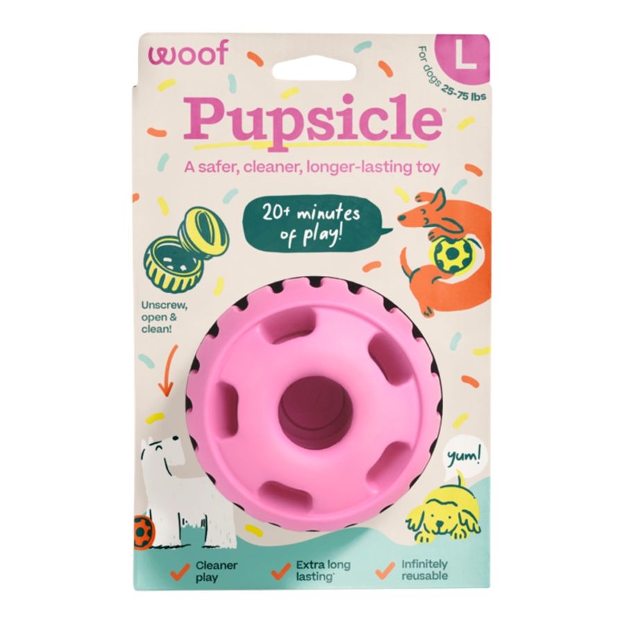WOOF Dog Pupsicle Birthday Pink, Size: Large (3.6 x 2.8 in)