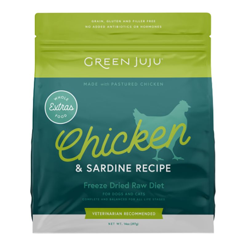 GREEN JUJU Dog Freeze-dried Grain Free Extras Chicken + Sardine Food 14oz