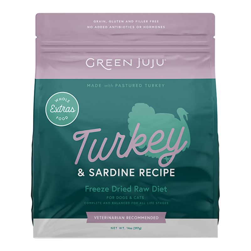 GREEN JUJU Dog Freeze-dried Grain Free Extras Turkey + Sardine Food 14oz