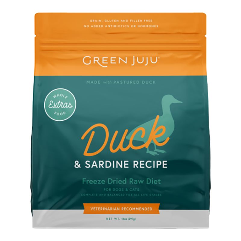 GREEN JUJU Dog Freeze-dried Grain Free Extras Duck + Sardine Food 14oz