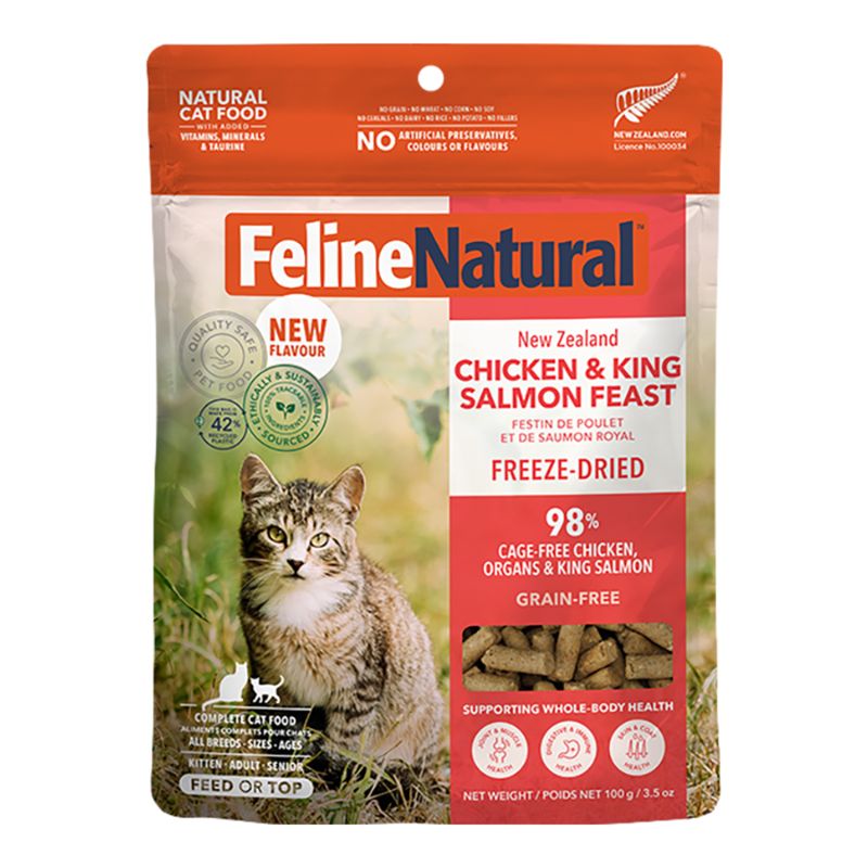 Feline Natural Cat Freeze-dried Grain Free New Zealand Chicken &amp; King Salmon Feast 3.5oz