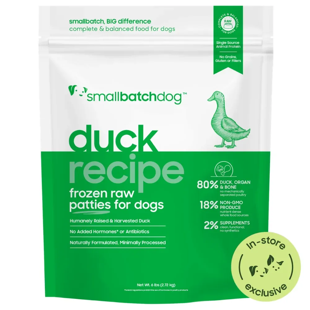 SMALL BATCH Dog Frozen Duck Patties 6lbs