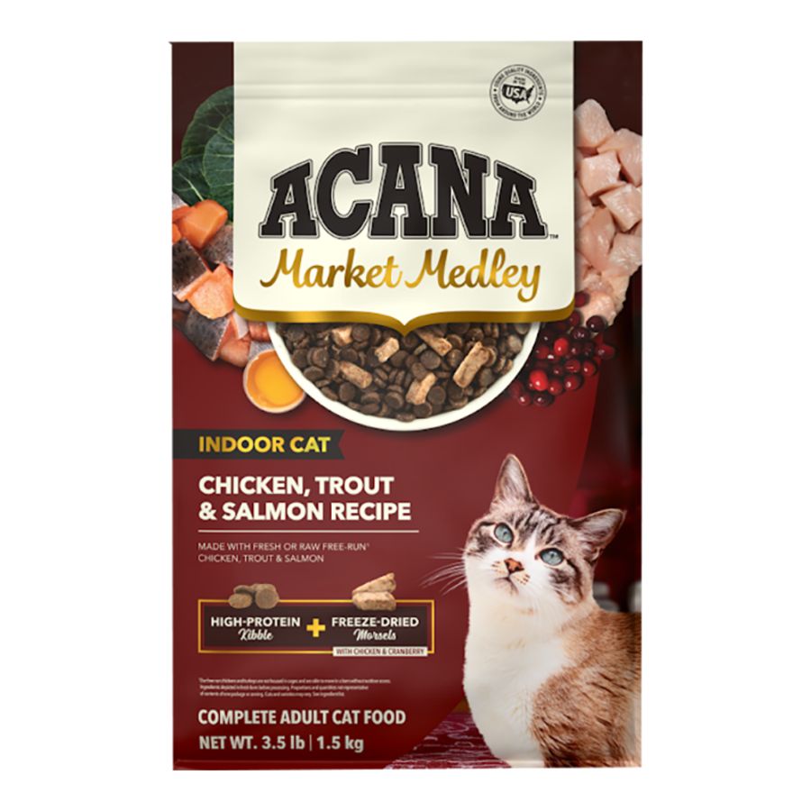 ACANA Cat Market Medley Grain Free Indoor Poultry &amp; Fish + Freeze-dried Chicken Morsels, Size: 3.5 lb