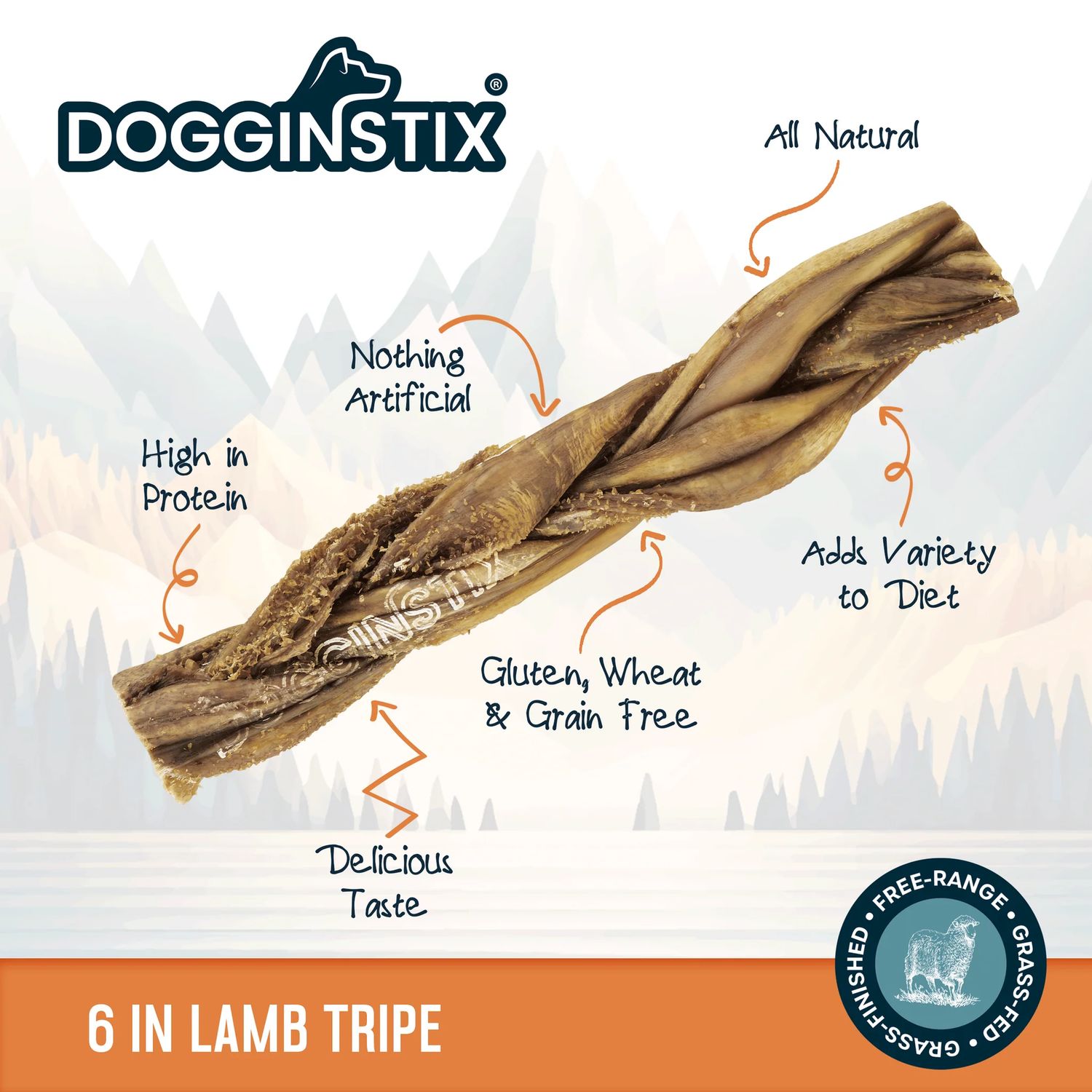 DOGGINSTIX Braided Lamb Tripe 6"