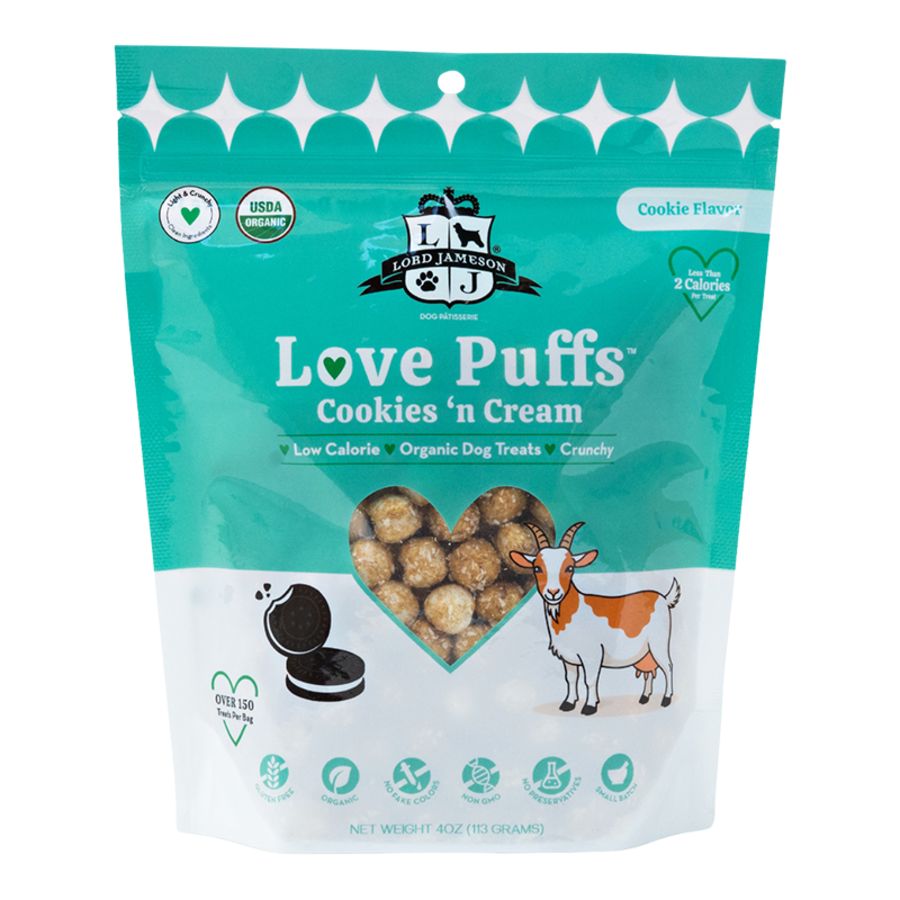 LORD JAMESON Dog Love Puffs Organic Treats Cookies &amp; Cream 4oz