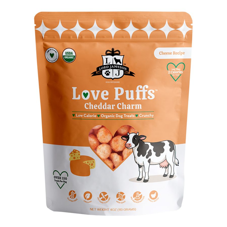 LORD JAMESON Dog Love Puffs Organic Treats Cheddar Charm 4oz