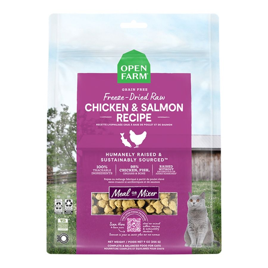 OPEN FARM CAT FREEZE-DRIED RAW MORSELS CHICKEN &amp; SALMON 9OZ