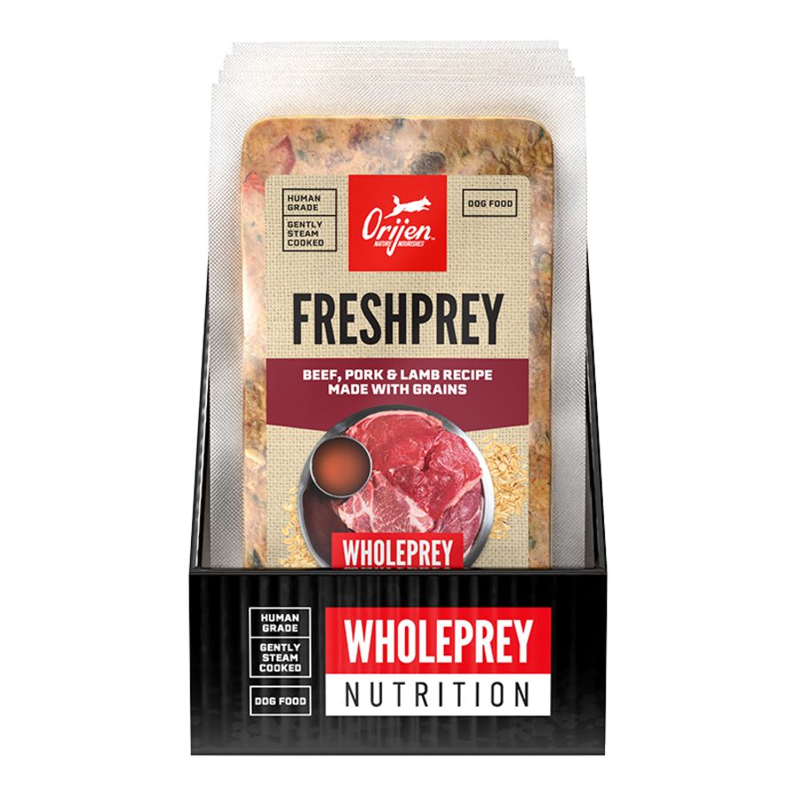 ORIJEN DOG FROZEN FRESHPREY BEEF PORK &amp; LAMB + GRAINS RECIPE 1LB