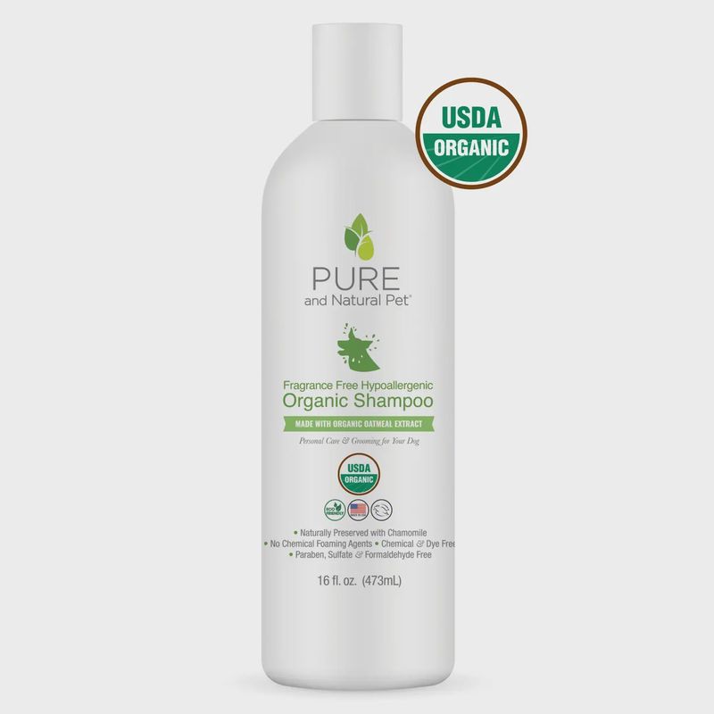 Pure and Natural Pet Shampoo - Fragrance Free Hypoallergenic Organic 16oz