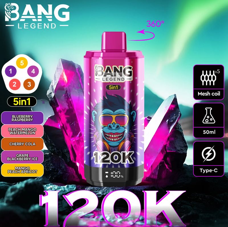 5% BANG LEGEND 120K MANGO PEACH APRICOT / GRAPE BLACKBERRY ICE / CHERRY COLA / PEACH MANGO WATERMELON / BLUEBERRY RASPBERRY