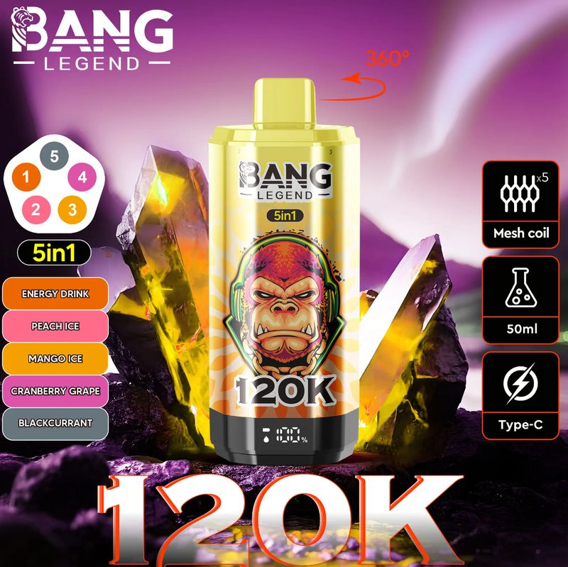 5% BANG LEGEND 120K BLACKCURRANT / CRANBERRY GRAPE / MANGO ICE / PEACH ICE / ENERGY DRINK