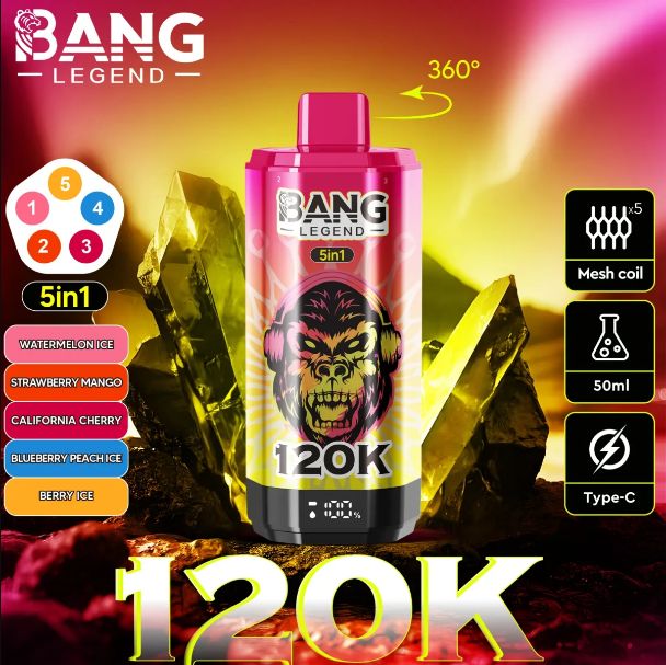 5% BANG LEGEND 120K BERRY ICE / STRAWBERRY MANGO / CALIFORNIA CHERRY / BLUEBERRY PEACH ICE / WATERMELON ICE