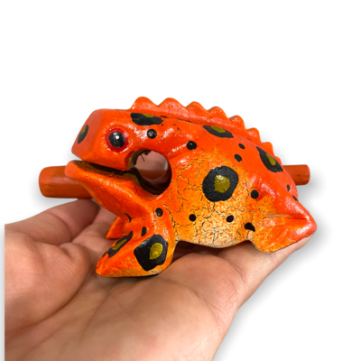 2" Painted Orange Wooden Frog