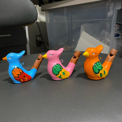 24 Random Clay Birds Water Whistle