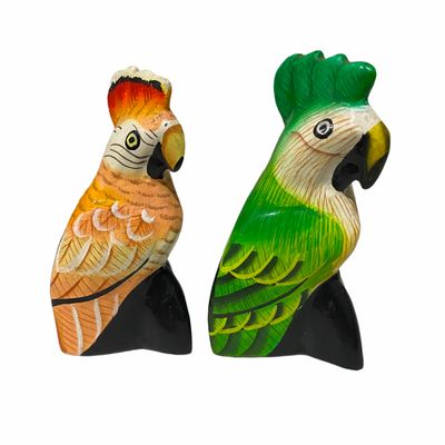 4 Wooden Parrot Decoration figurine (3 orange 1 green)