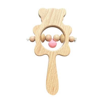 5xRamdom Wooden Bear Rattle Shaker – Gray Bell Edition