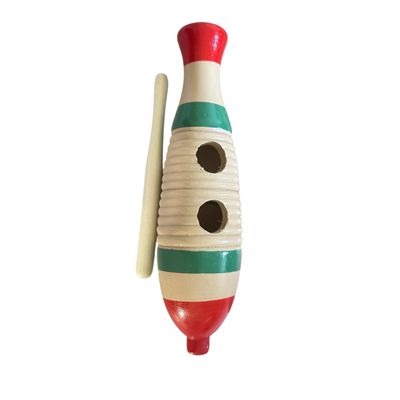3 x Wooden Fish Guiro Instrument – Hand-Carved Percussion Toy with Red &amp; Green Accents
