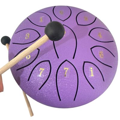 Rain Drum – 6"-Purple Steel Percussion Instrument with Mallet – Soothing Sound Toy for Kids &amp; Adults